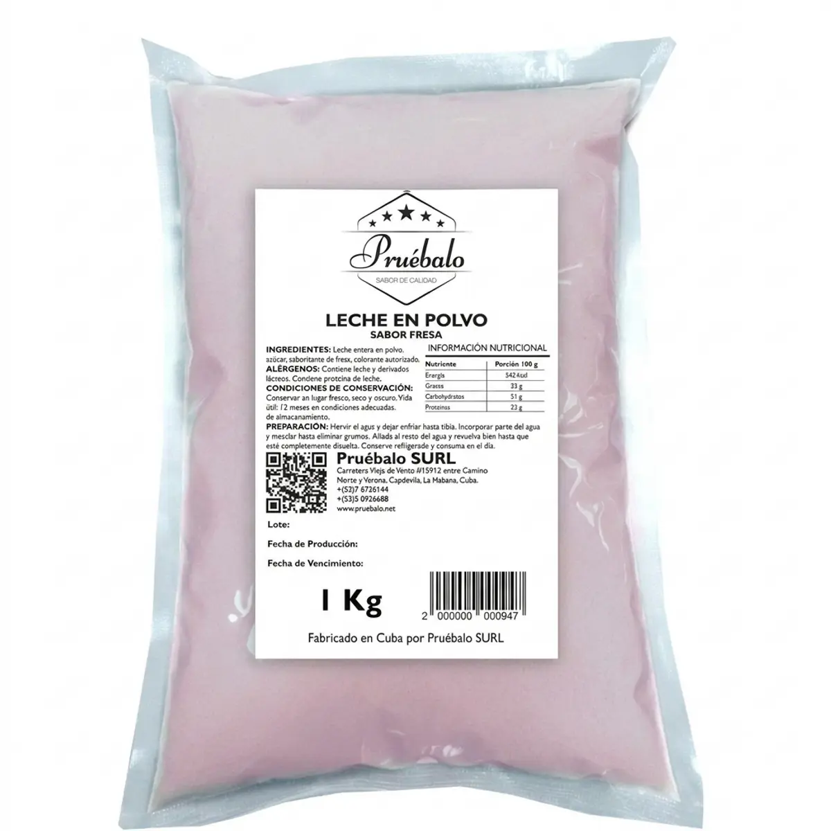 Leche en polvo de fresa, 1 kg, Pruébalo