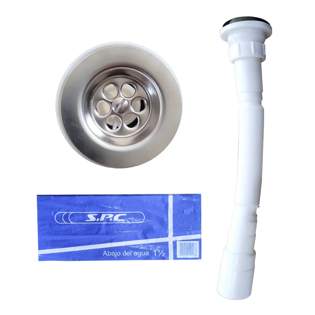 Sifón flexible con válvula de acero inoxidable, SPC