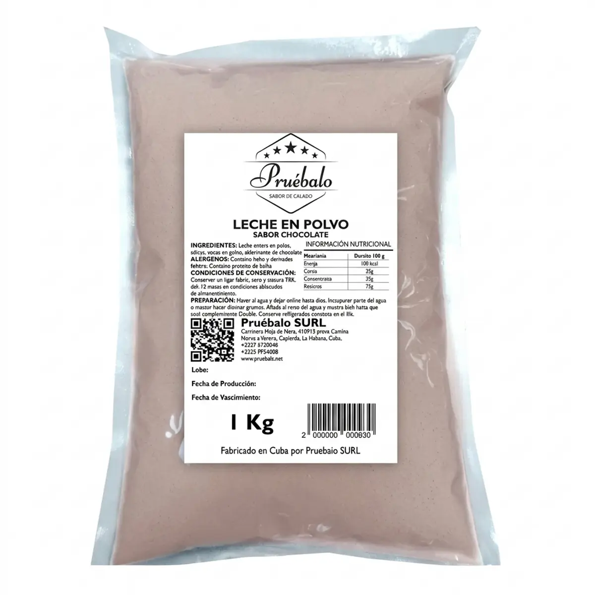 Leche en polvo de chocolate, 1 kg, pruébalo
