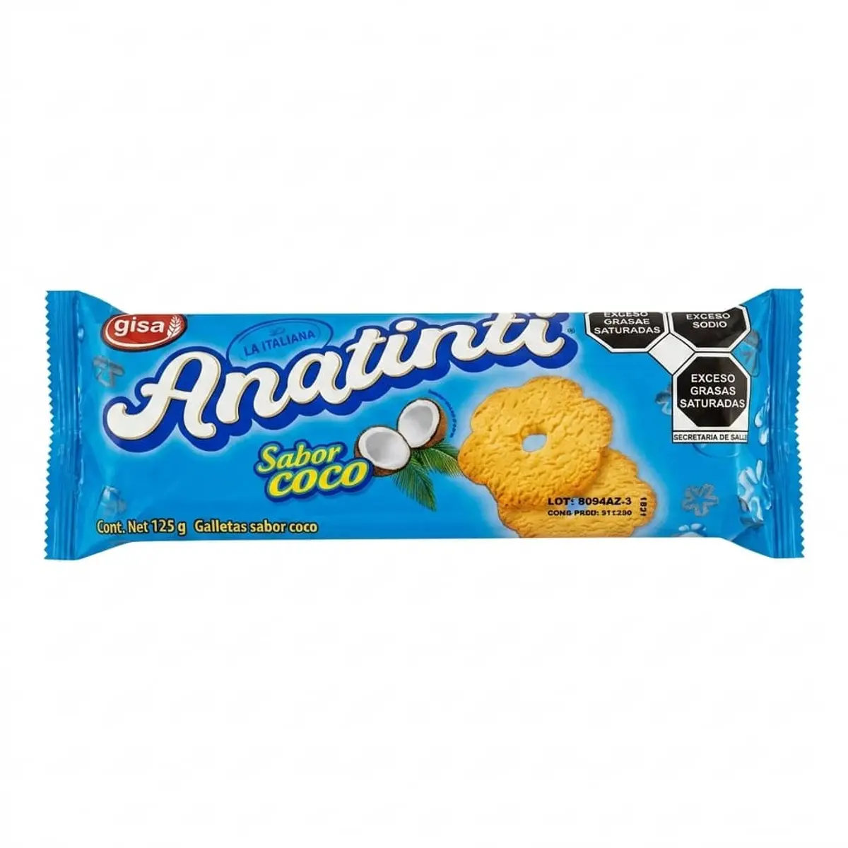Galleta Anatina sabor coco, 125 g, Gisa
