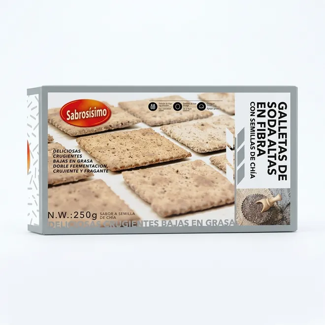 Galletas de soda de grano negro de semilla de chía, 250 g, Sabrosísimo