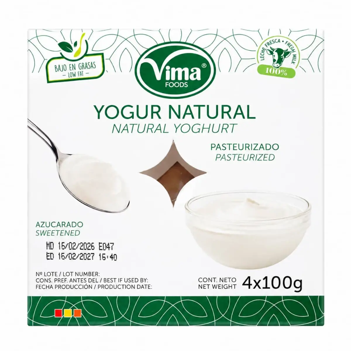 Pack de yogurt sabor natural azucarado (4 x 100 g) Vima