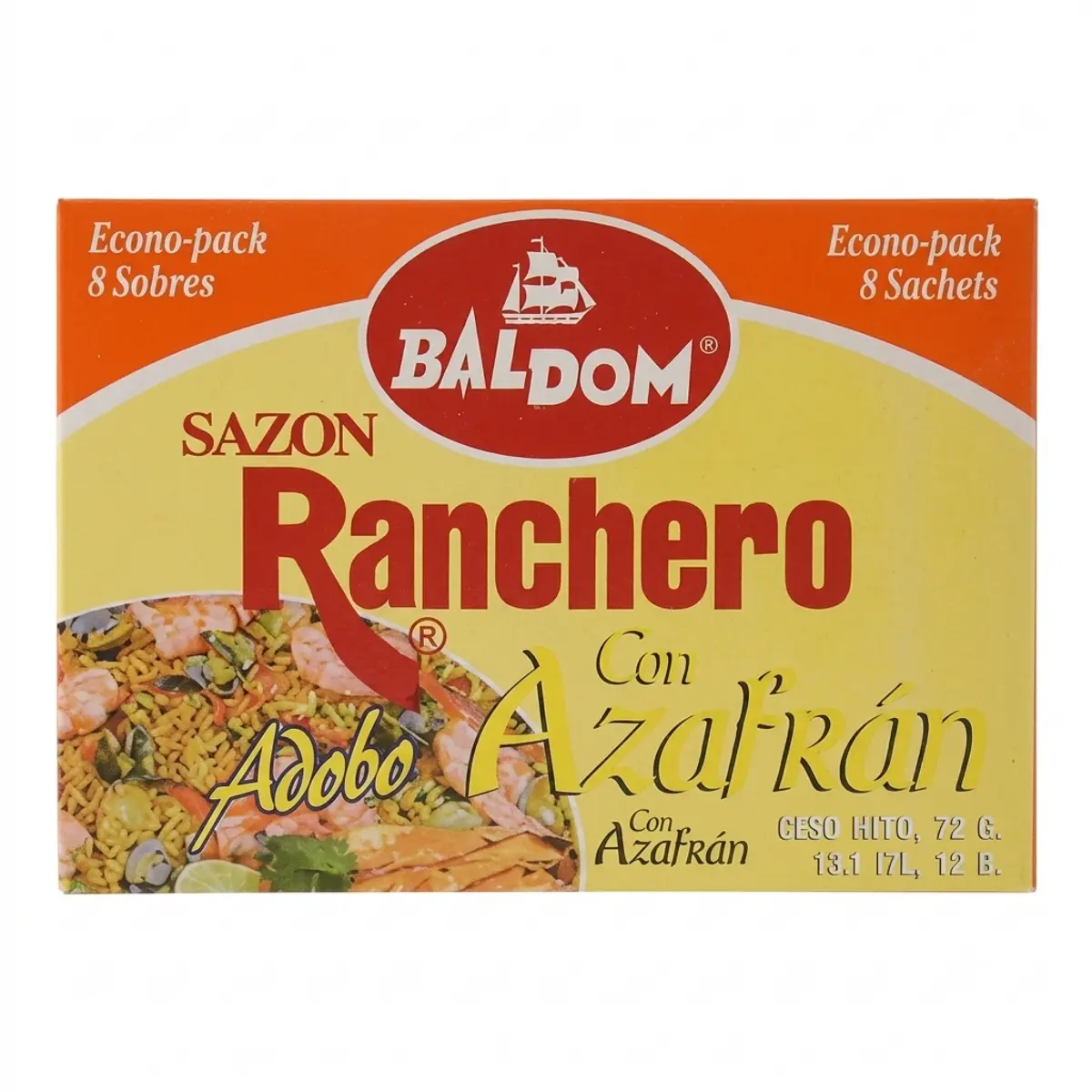 Sazón Ranchero de adobo con azafrán (8 u) Baldom