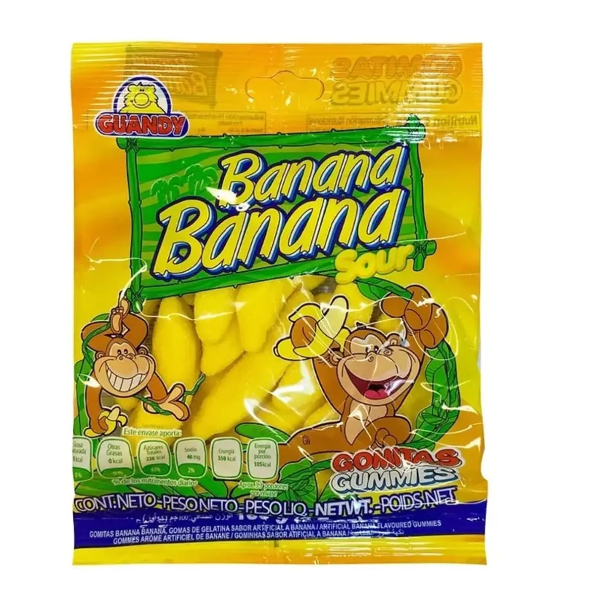Gomitas sabor banana, 100 g, Guandy