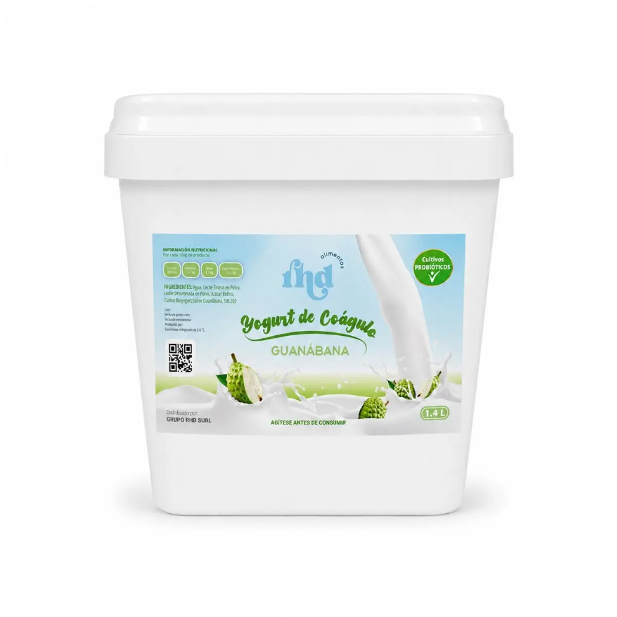 Yogurt probiótico de coágulo sabor Guanábana, 1,4 L, RHD