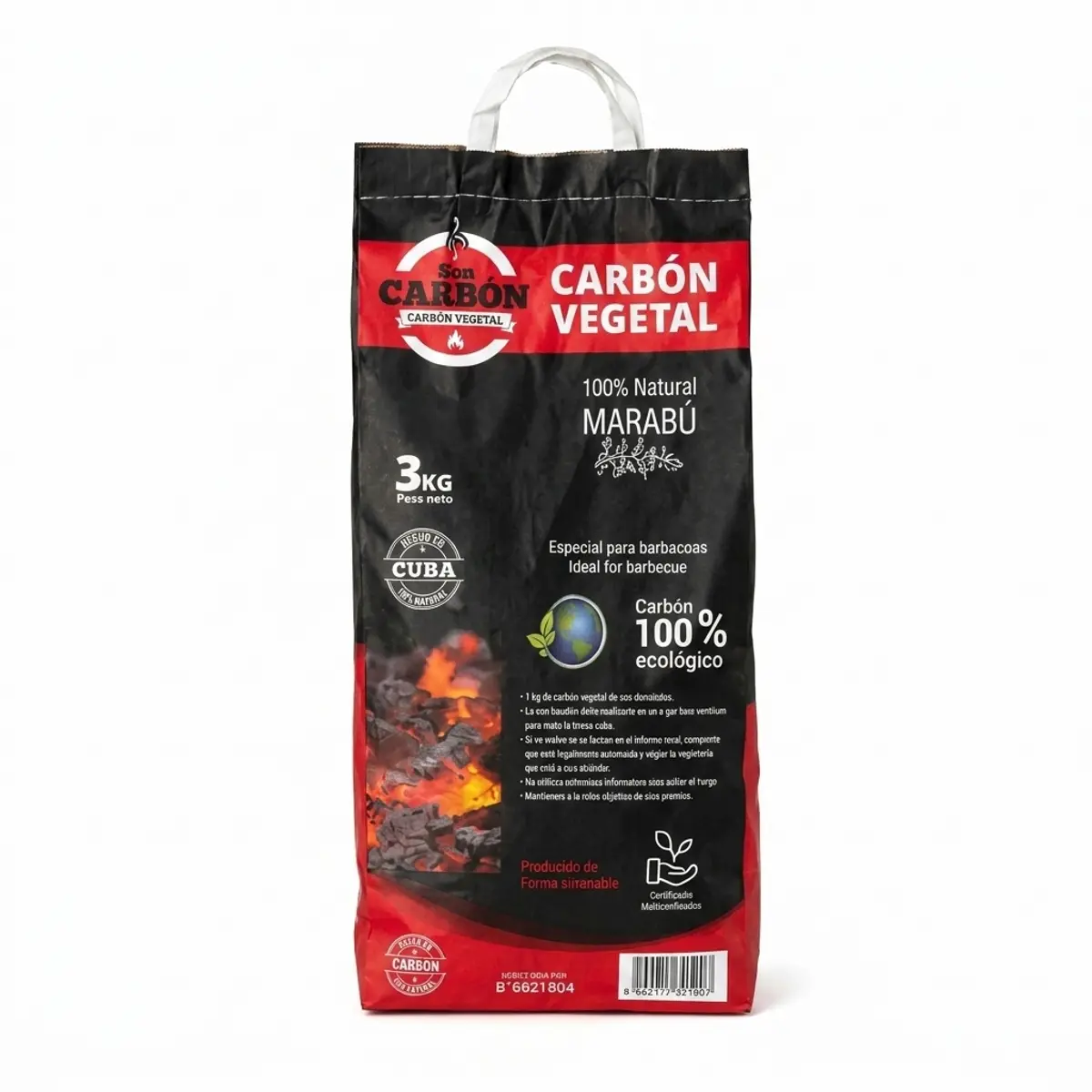 Carbón vegetal, 3 kg, Marabú