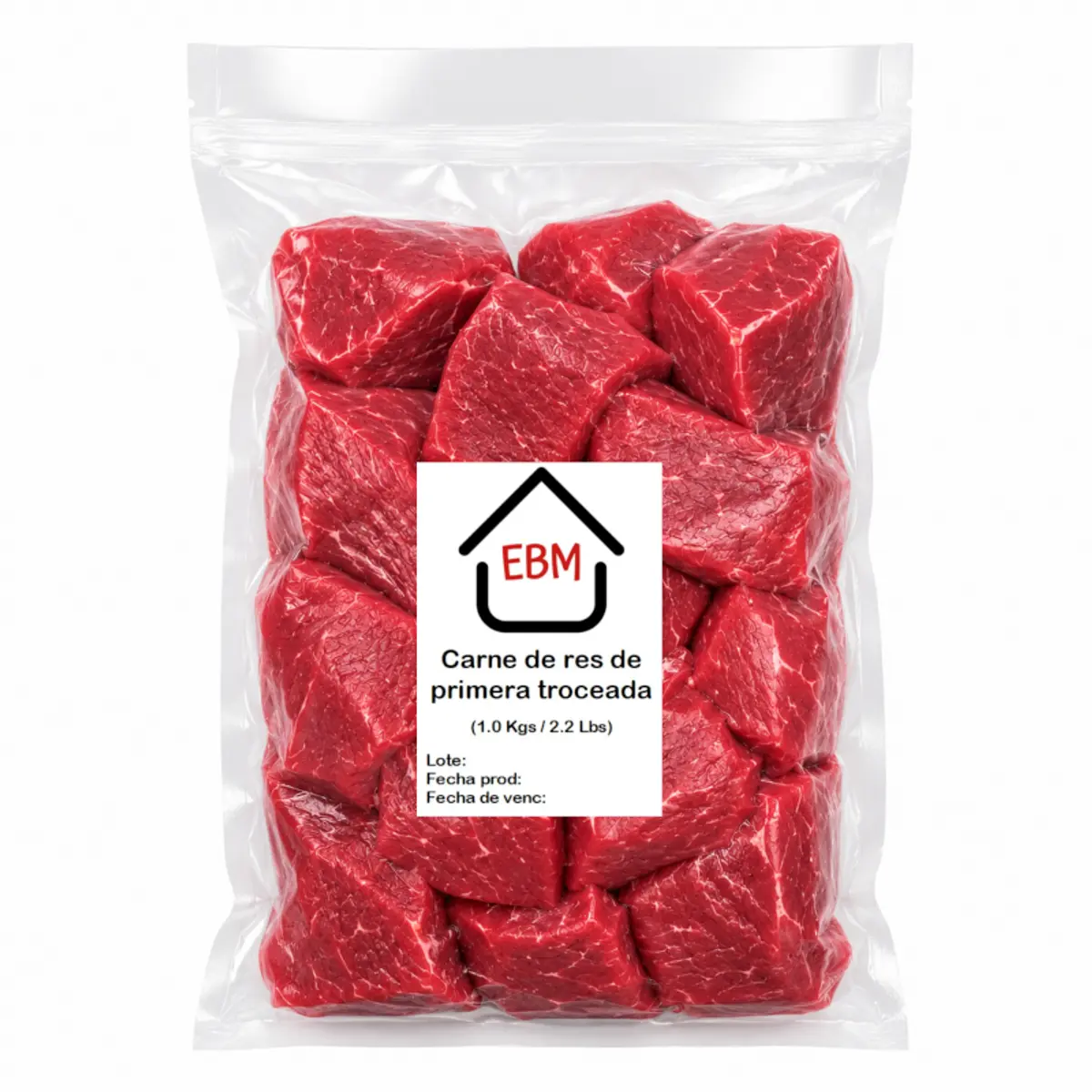 Carne de res de primera troceada, 1 kg, EBM