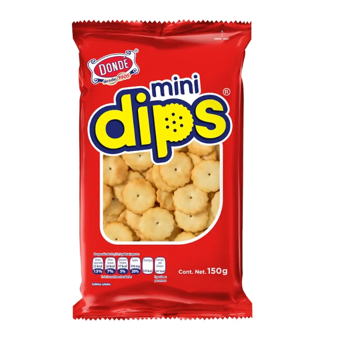 Galletas saladas sabor mantequilla Mini Dips, 150 g, Dondé