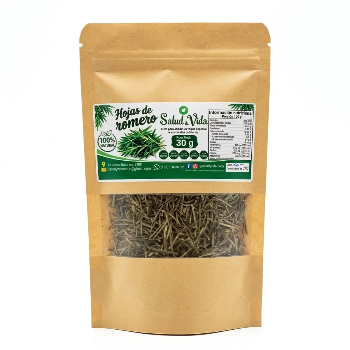 Hojas de romero, 30 g, Salud y Vida