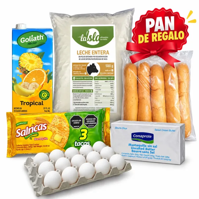Combo desayuno y merienda + bolsa de pan de regalo