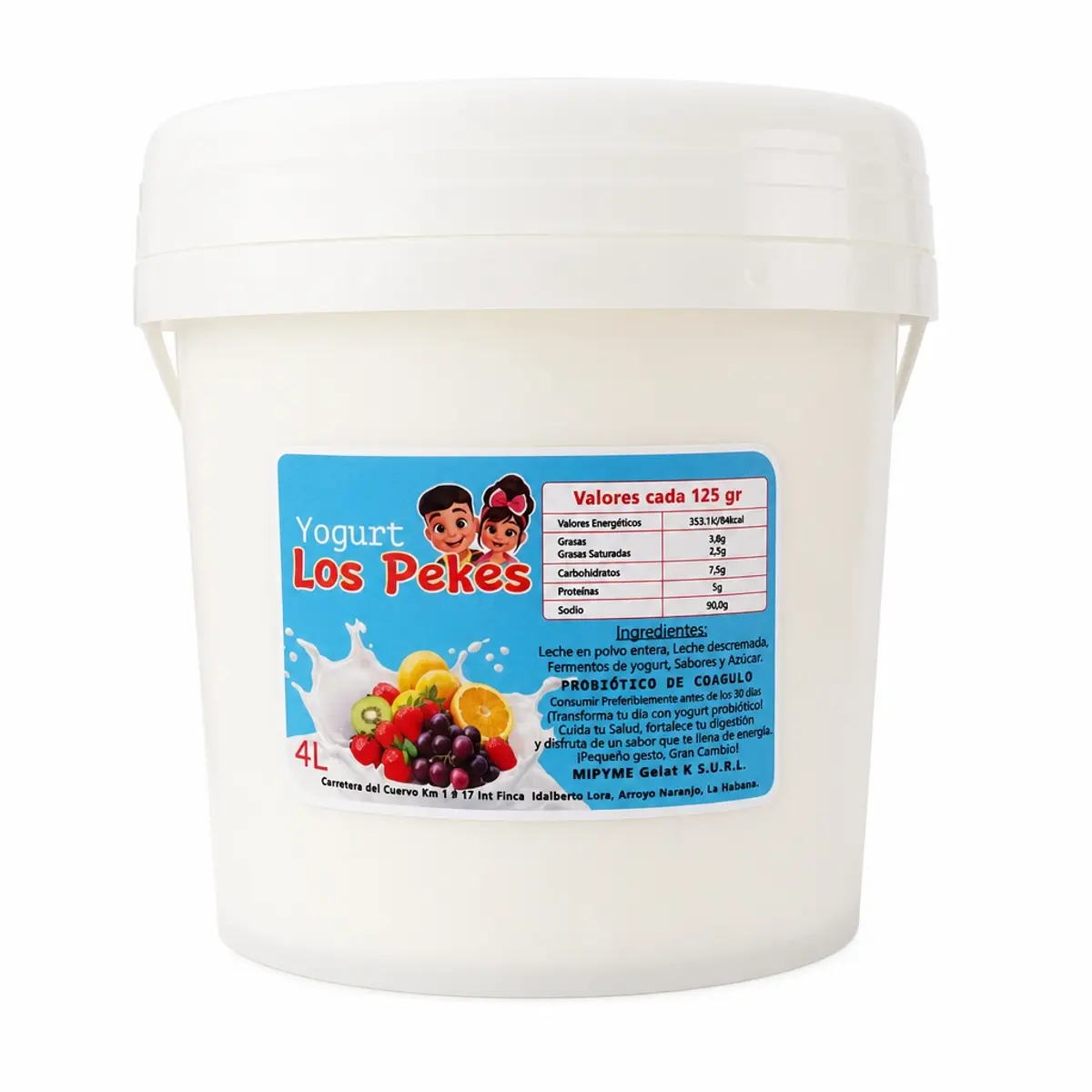Yogurt probiótico sabor natural, 4 L, Los Pekes