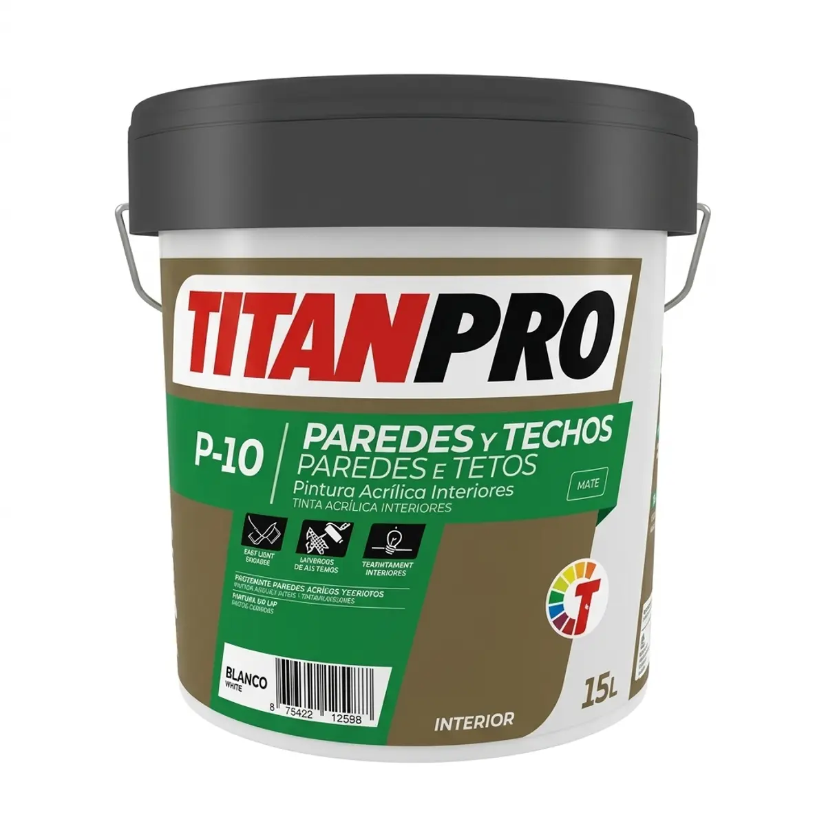 Pintura acrílica para interiores color blanco P10, Titan Pro