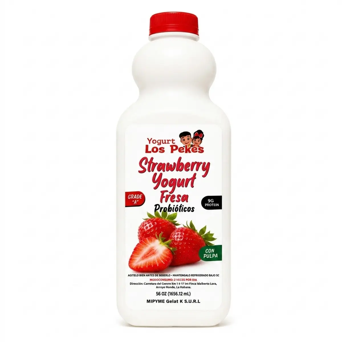 Yogurt probiótico sabor Fresa, 1,6 L, Los Pekes