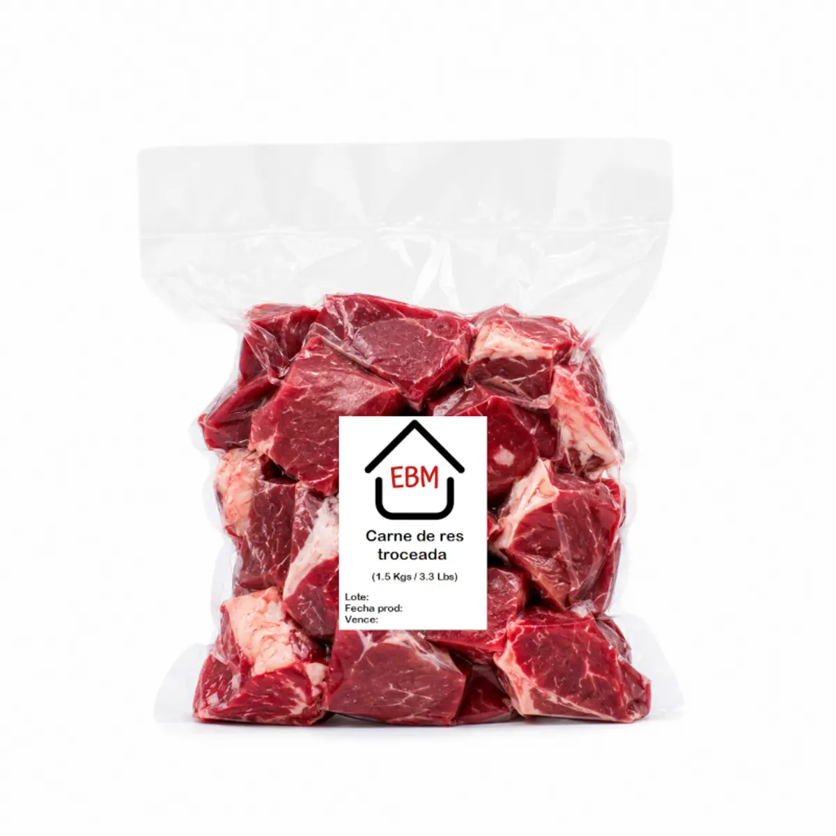 Carne de res troceada, 1.5 kg, EBM