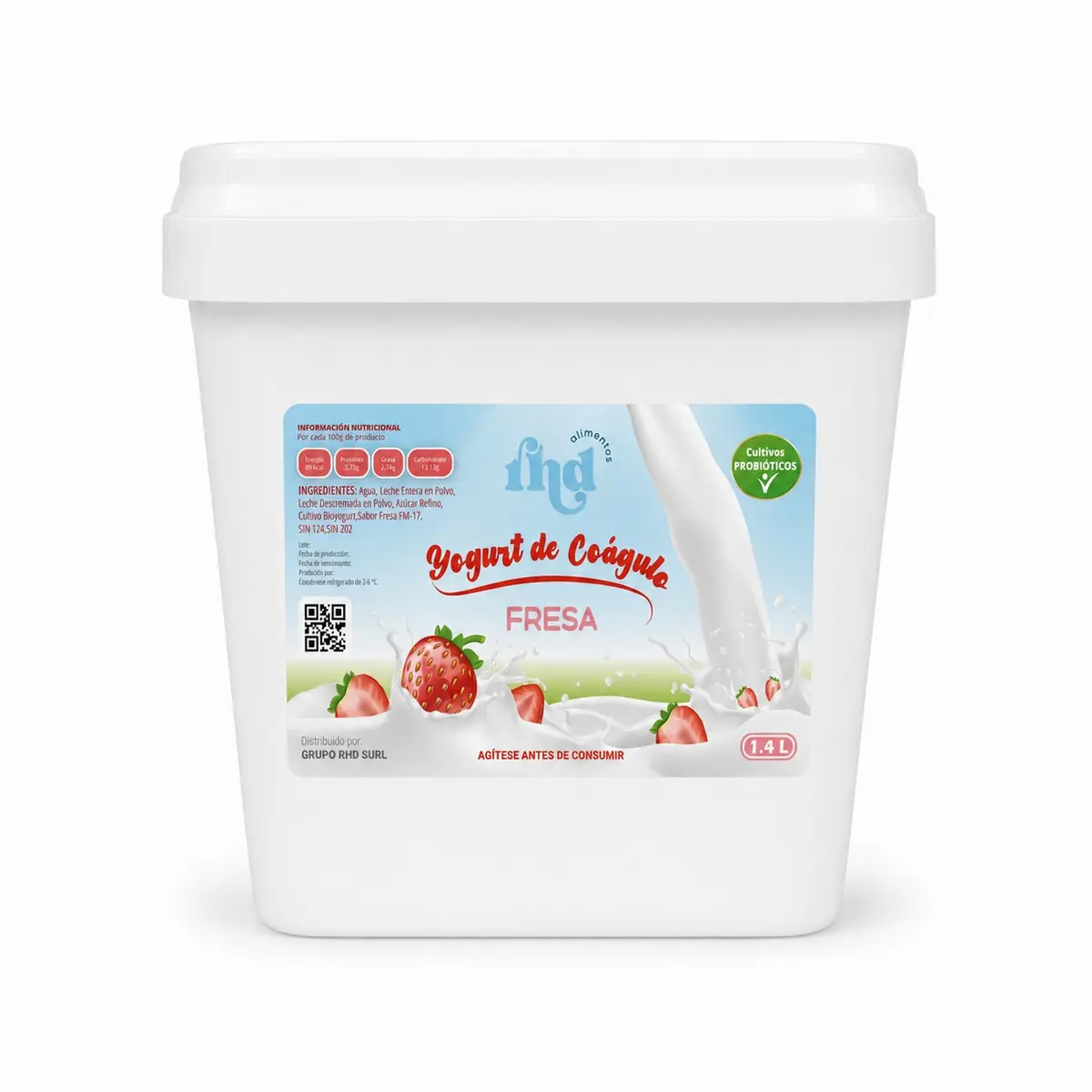 Yogurt probiótico de coágulo sabor Fresa, 1,4 L, RHD