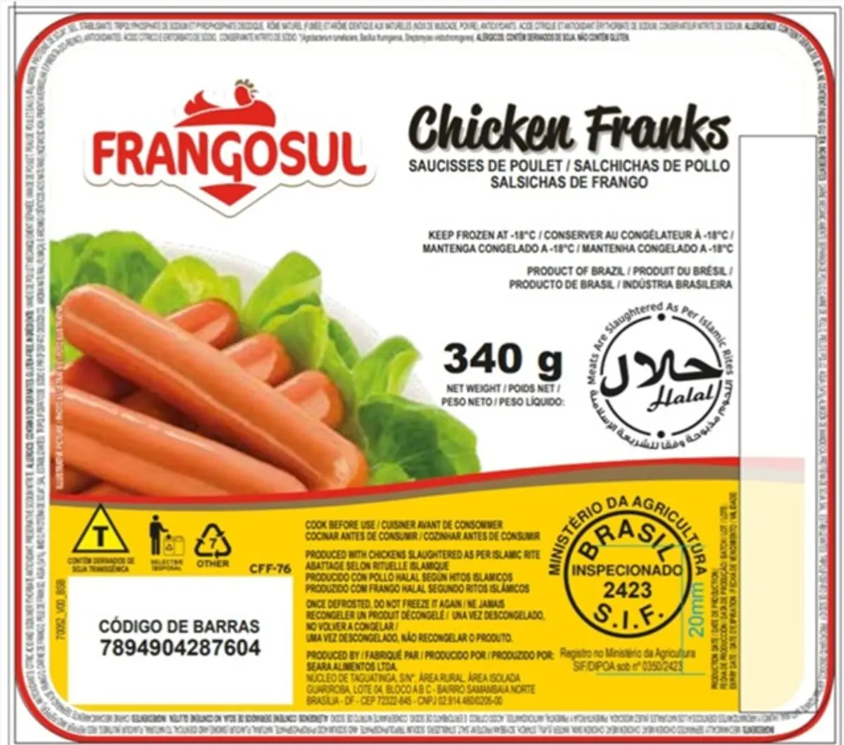 Salchicha de pollo,  340g, Frangosul