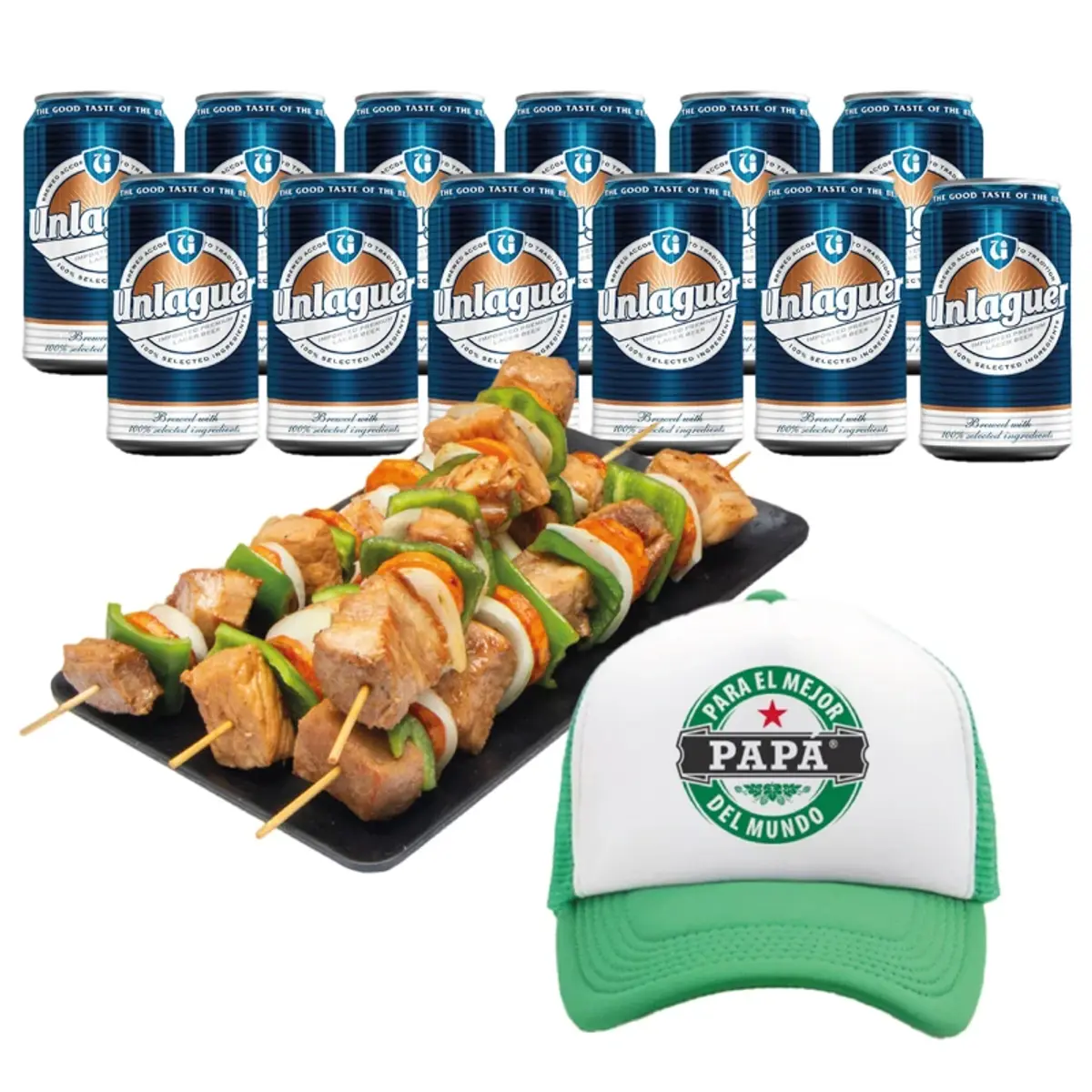Brochetas y cervezas para papá