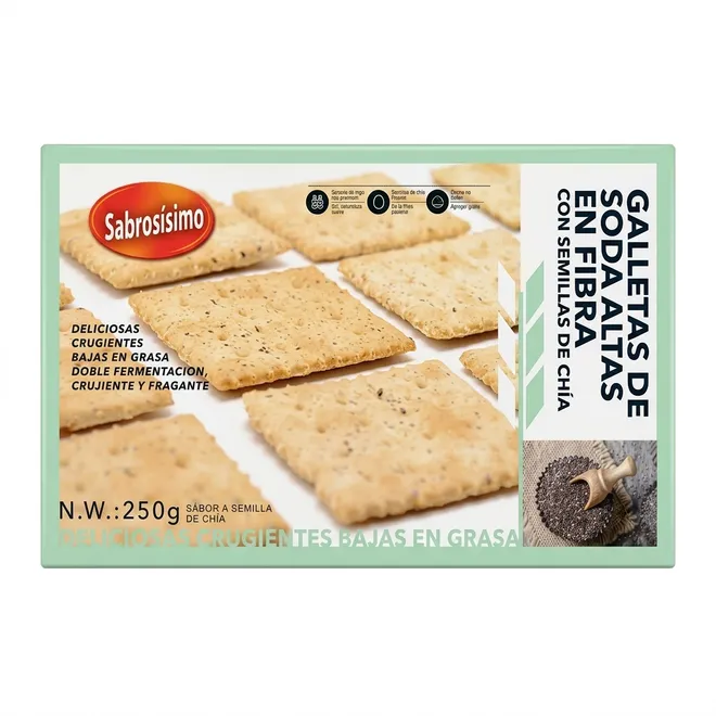 Galletas de soda con semillas de chía peinadas integrales, 250 g, Sabrosísimo