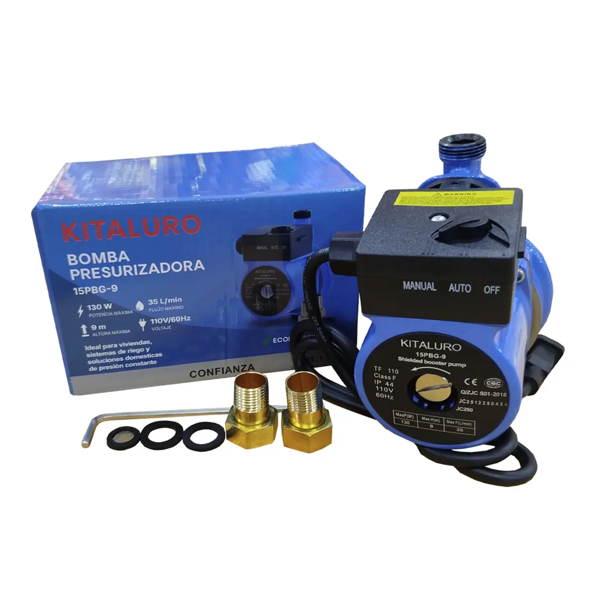 Bomba de agua presurizadora de 130W  / 120 V de 35 L/min, Kitaluro