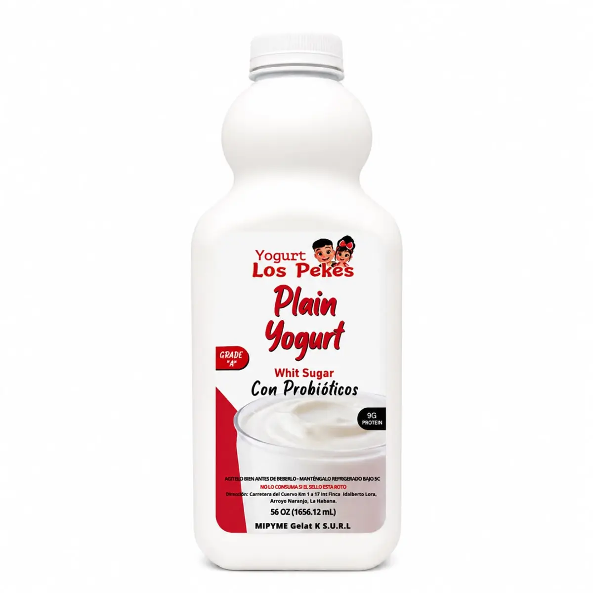Yogurt probiótico con azúcar sabor Natural, 1,6 L, Los Pekes