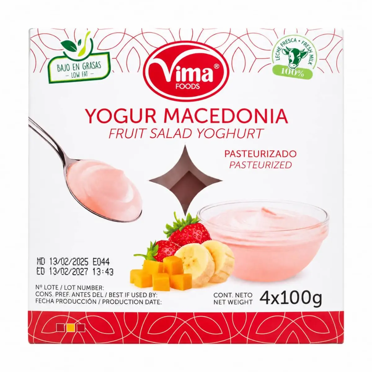 Pack de yogurt sabor macedonia (4 x 100 g) Vima