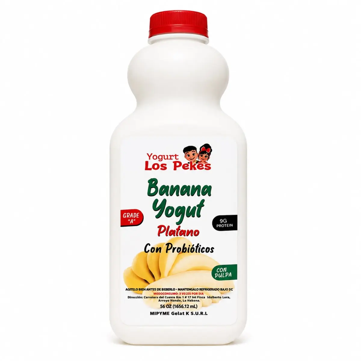 Yogurt probiótico sabor Plátano, 1,6 L, Los Pekes