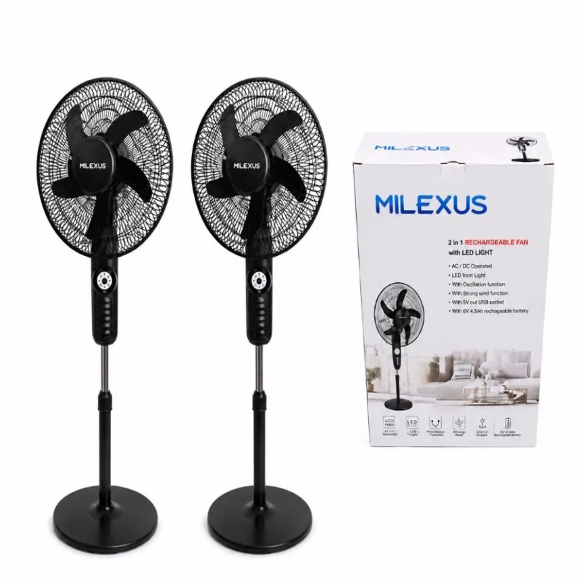 Ventiladores recargables negros, 16" (2 unidades)