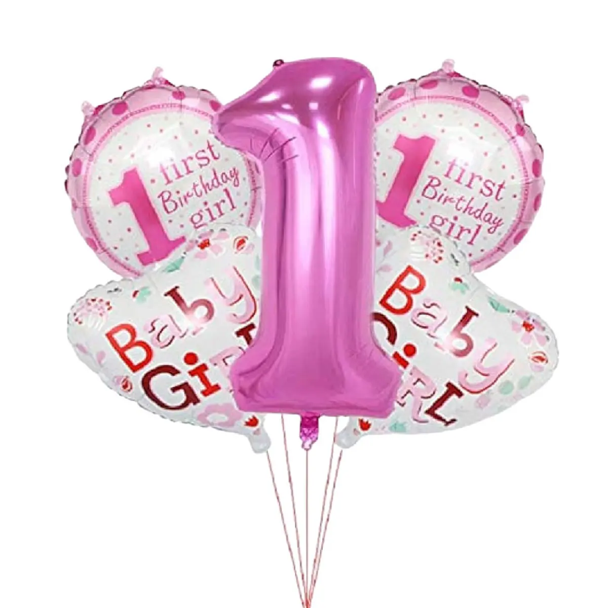 Globos para el primer añito con número 1 color rosado