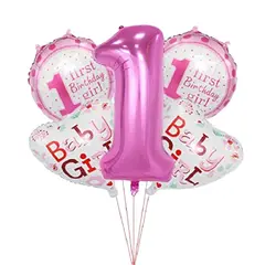 Globos para el primer añito con número 1 color rosado