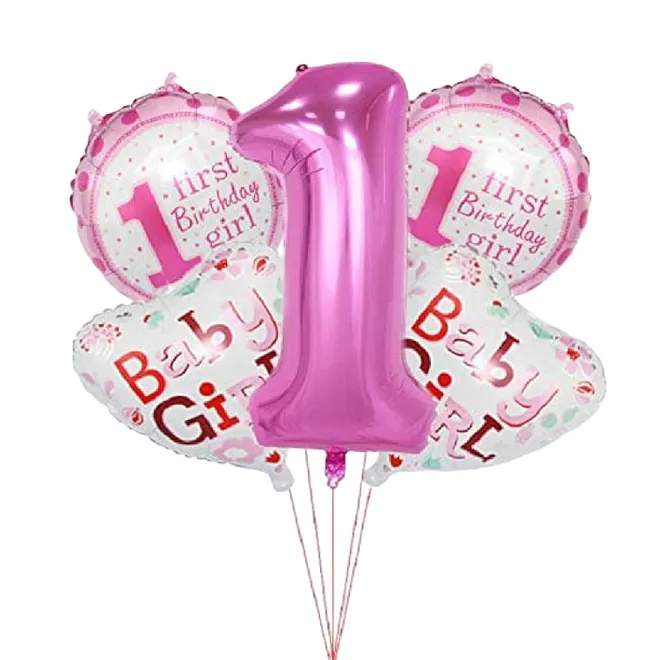 Globos para el primer añito con número 1 color rosado