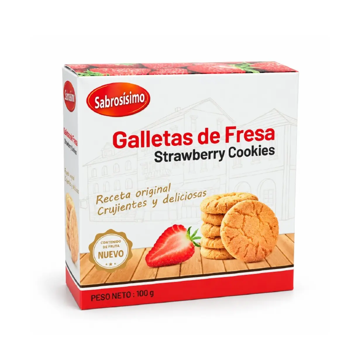 Galleta mantequilla sabor fresa, 100 g, Sabrosísimo