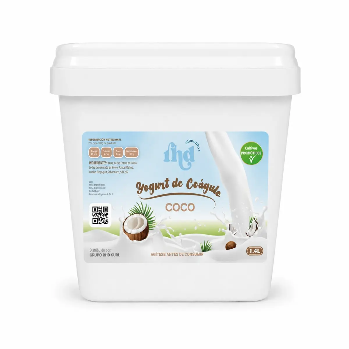 Yogurt probiótico de coágulo sabor Coco, 1,4 L, RHD