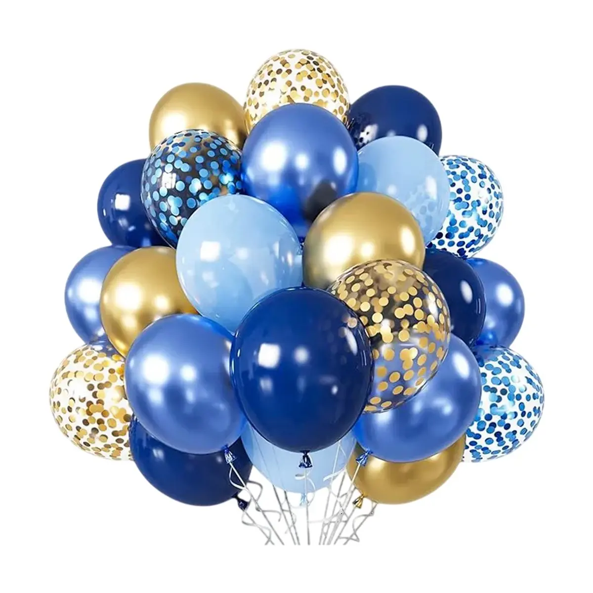 Set de globos redondos azules y dorados