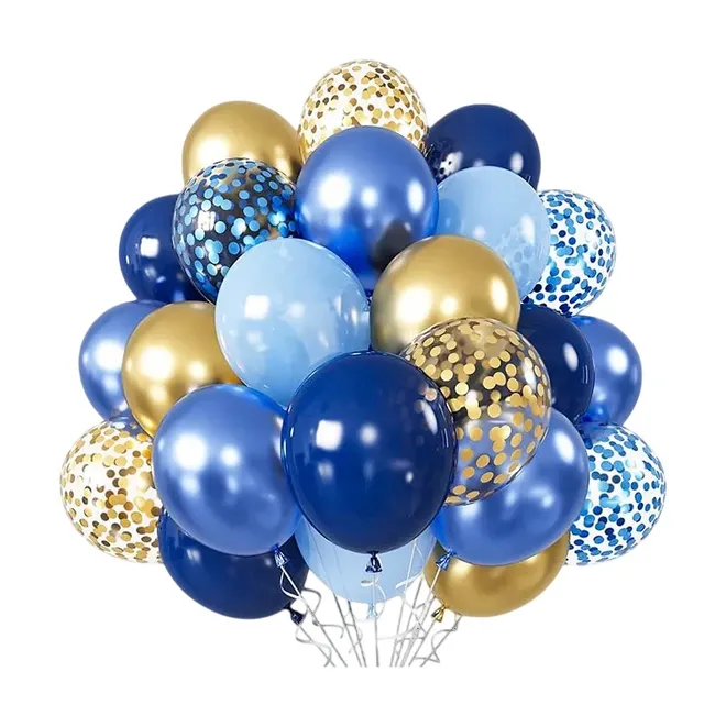 Set de globos redondos azules y dorados