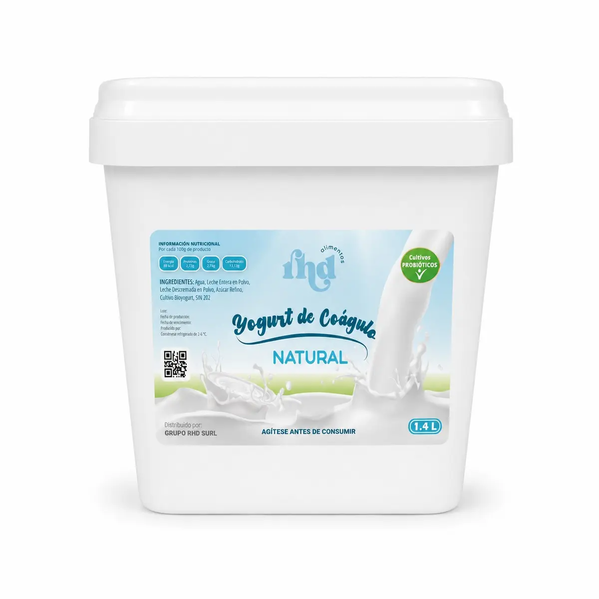 Yogurt probiótico de coágulo sabor Natural, 1,4 L, RHD