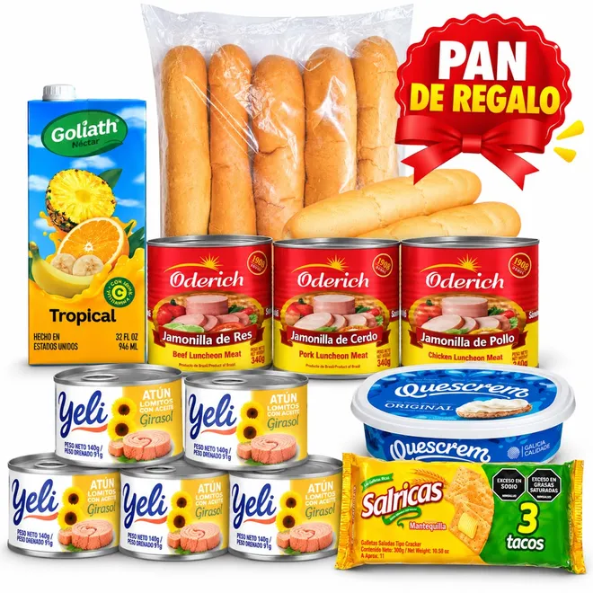 Combo conservas y queso crema + bolsa de pan de regalo
