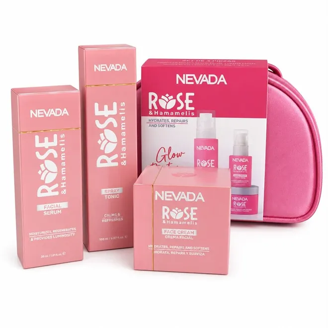 Kit de tónico en spray, sérum facial y crema facial de Rosa & Hamamelis, Nevada