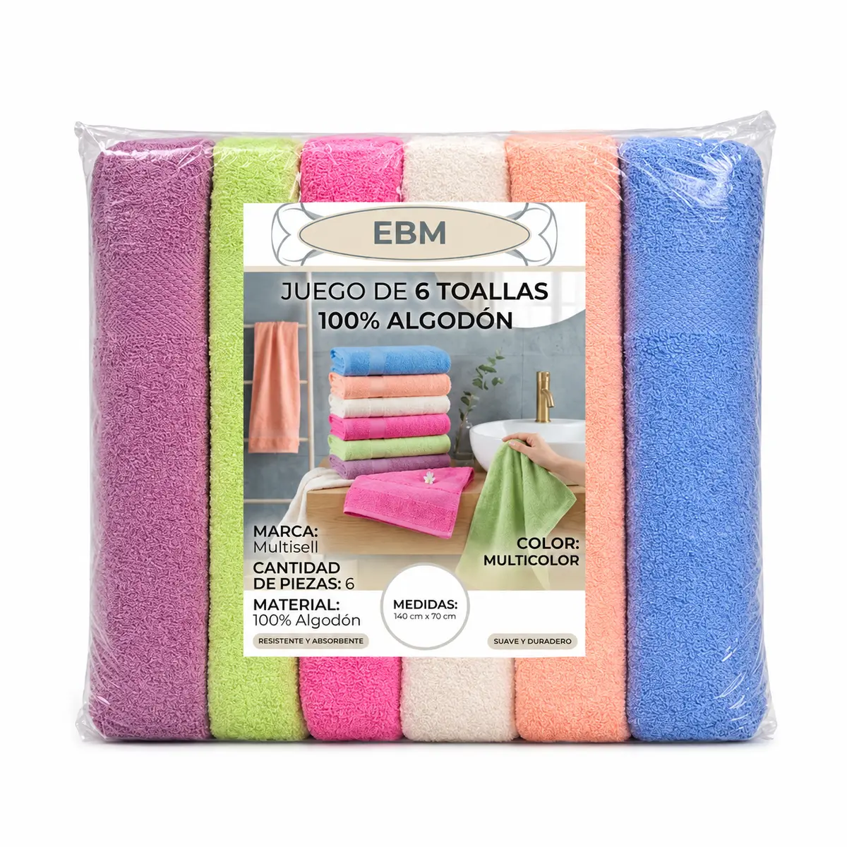 Set de toallas 100% algodón 6 u, EBM