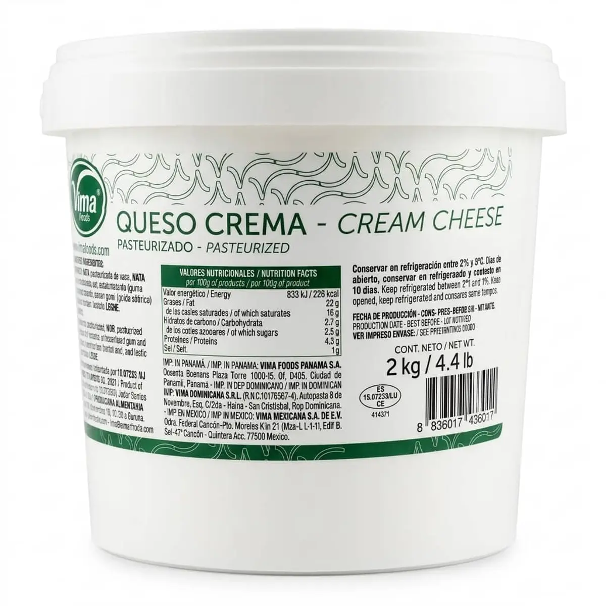 Queso crema, 2 kg, Vima