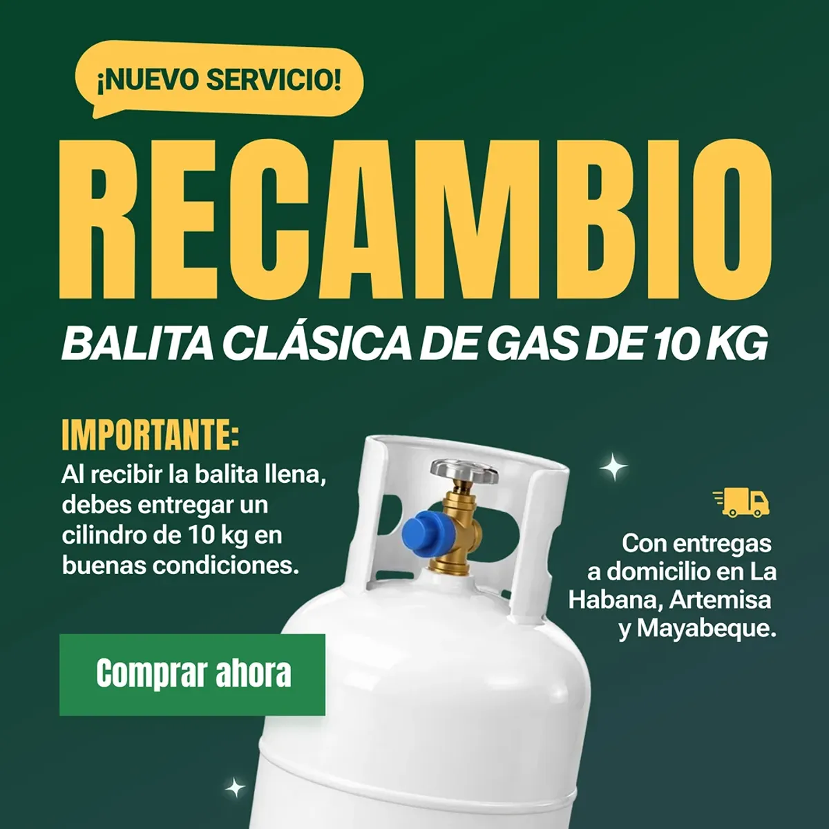 Recambio de Balita de gas licuado en venta en Tuambia