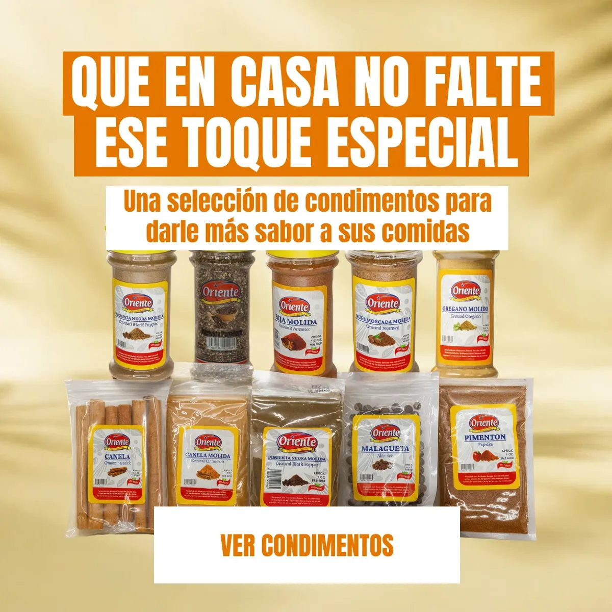 Condimentos oriente a la venta en Tuabia