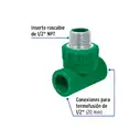 Tee macho de PPR de 1/2" con inserto metálico y termofusión, Foset