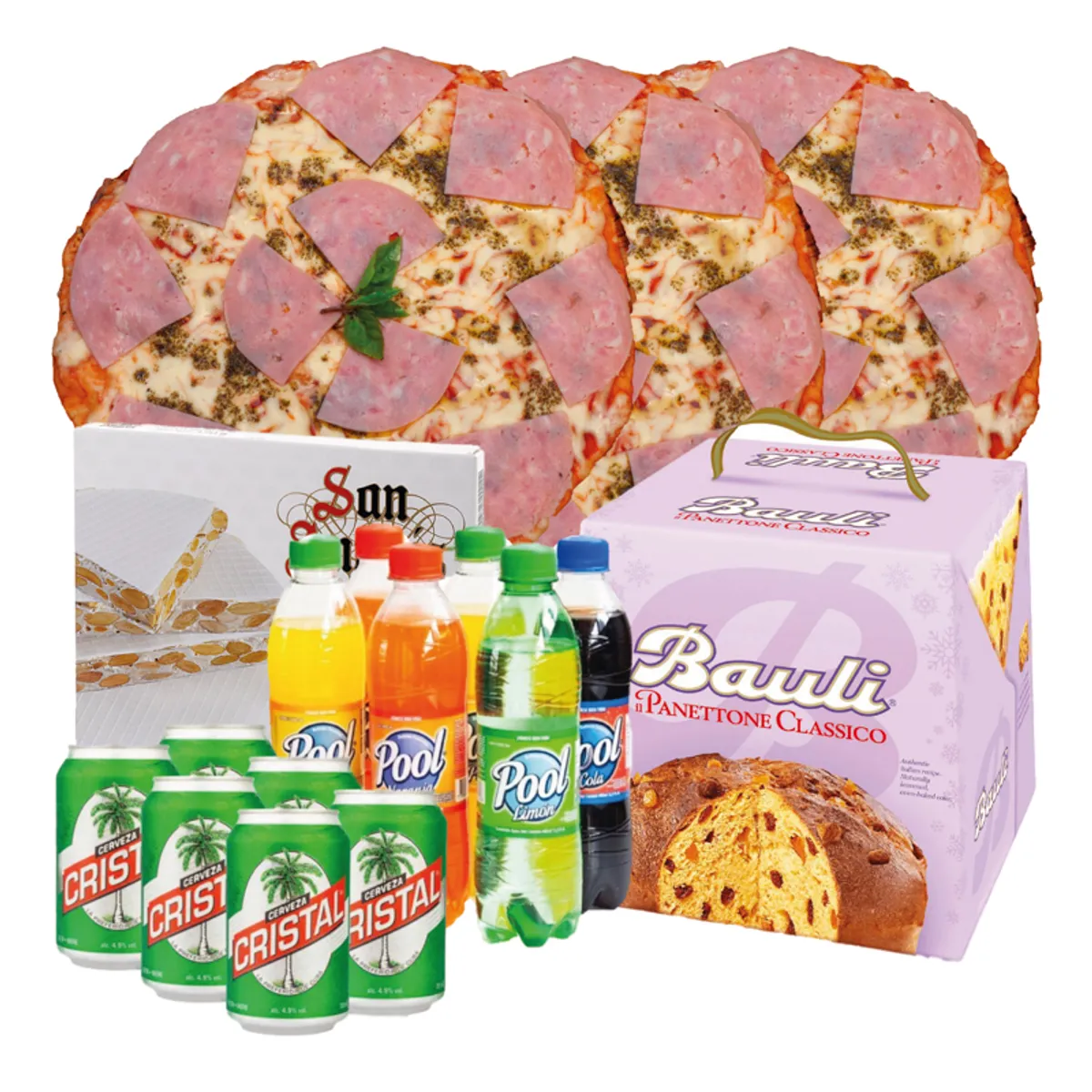 Cena especial con pizzas de jamón