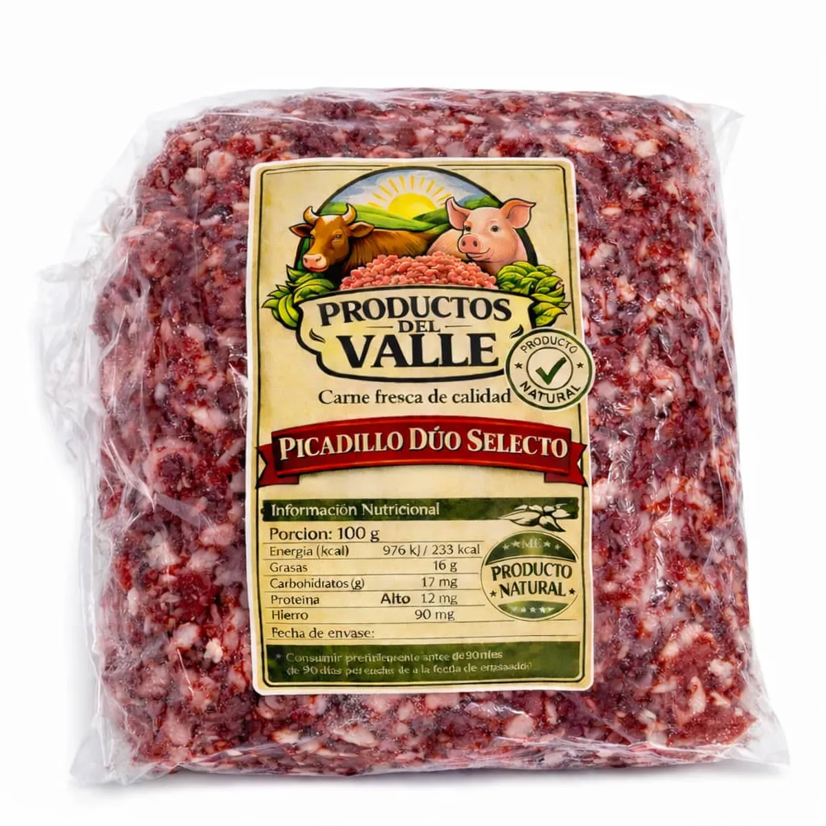 Picadillo mixto (70/30 %) de res y cerdo, 1 kg, Productos del Valle