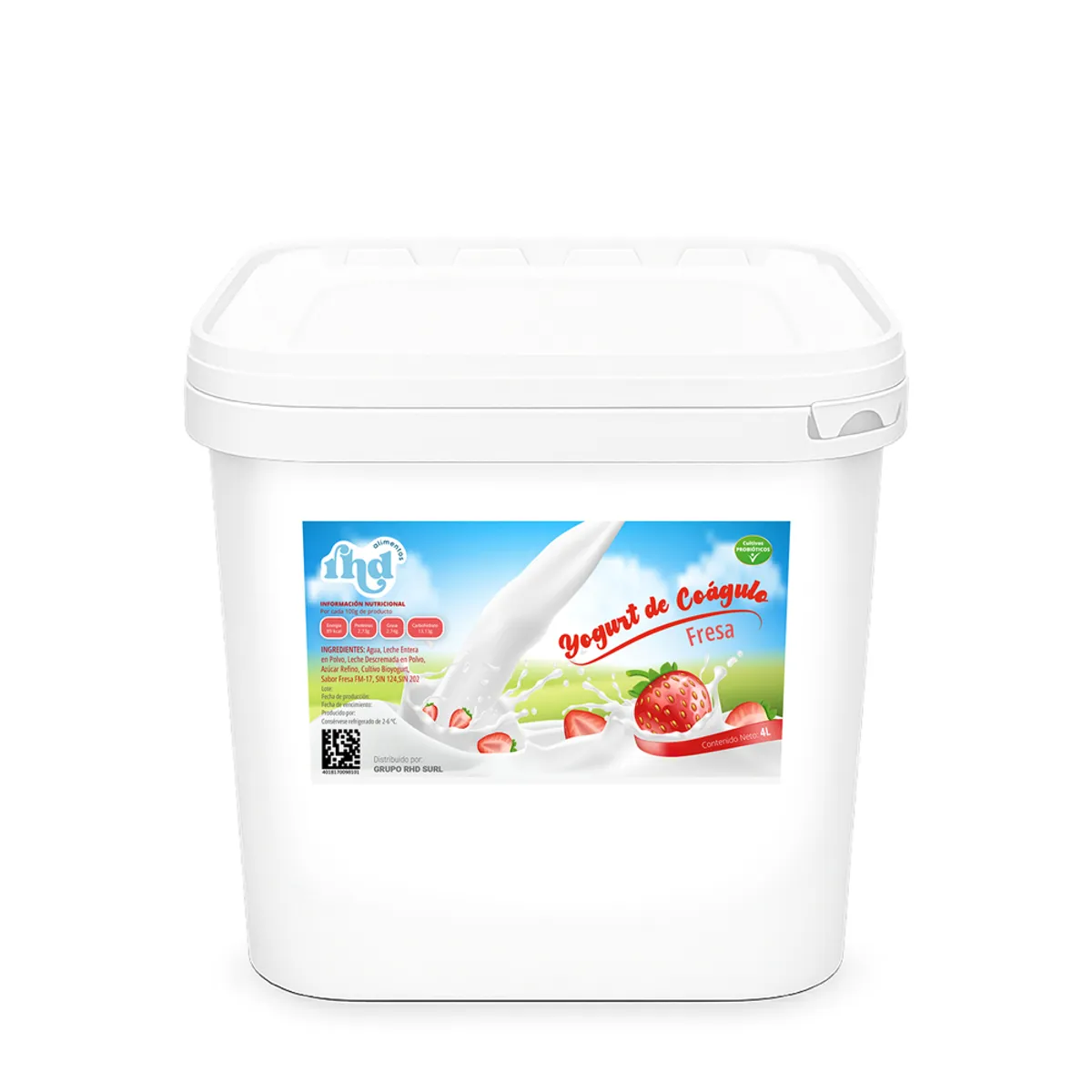 Yogurt probiótico de coágulo sabor Fresa , 4 L, RHD
