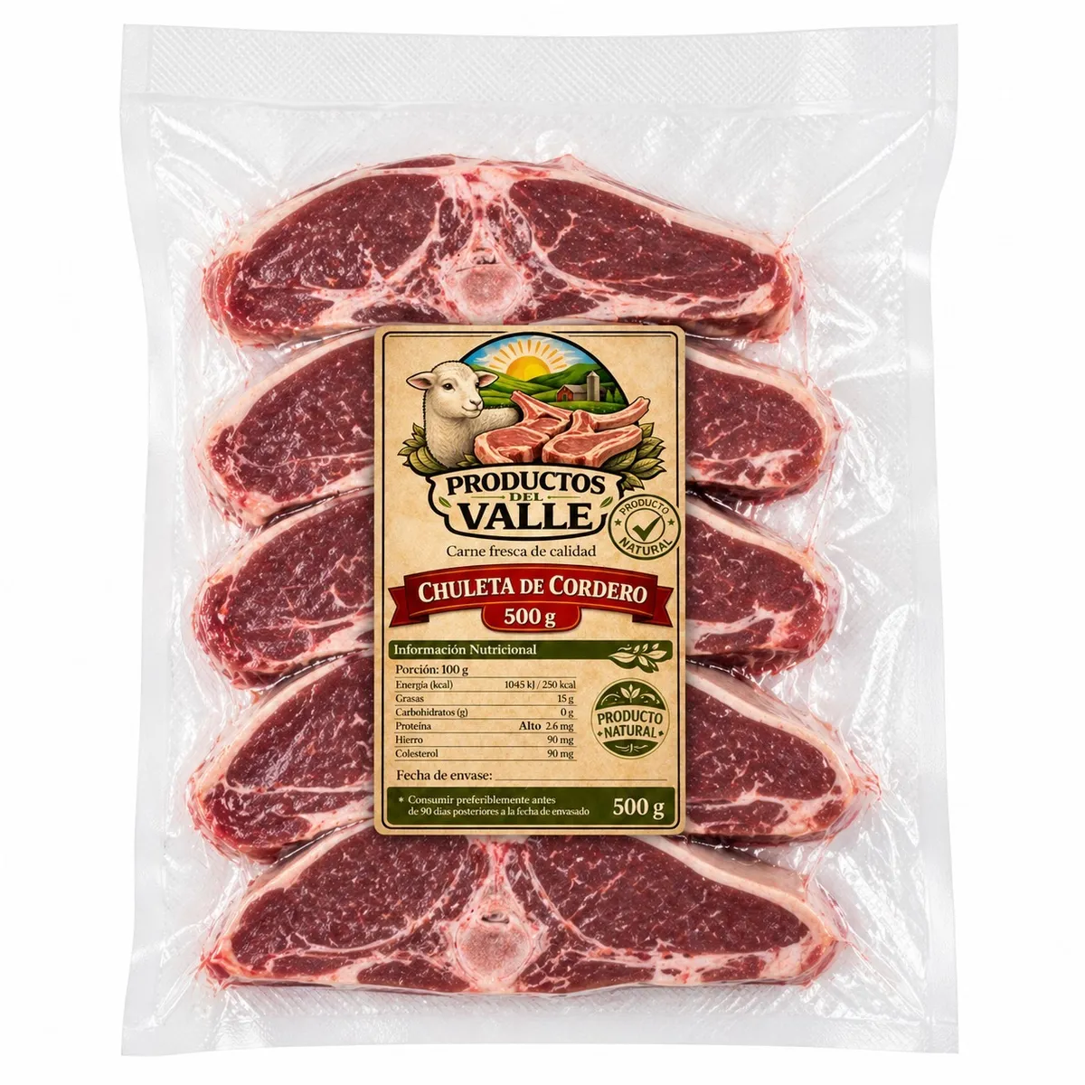 Chuletas de cordero, 500 g, Productos del Valle