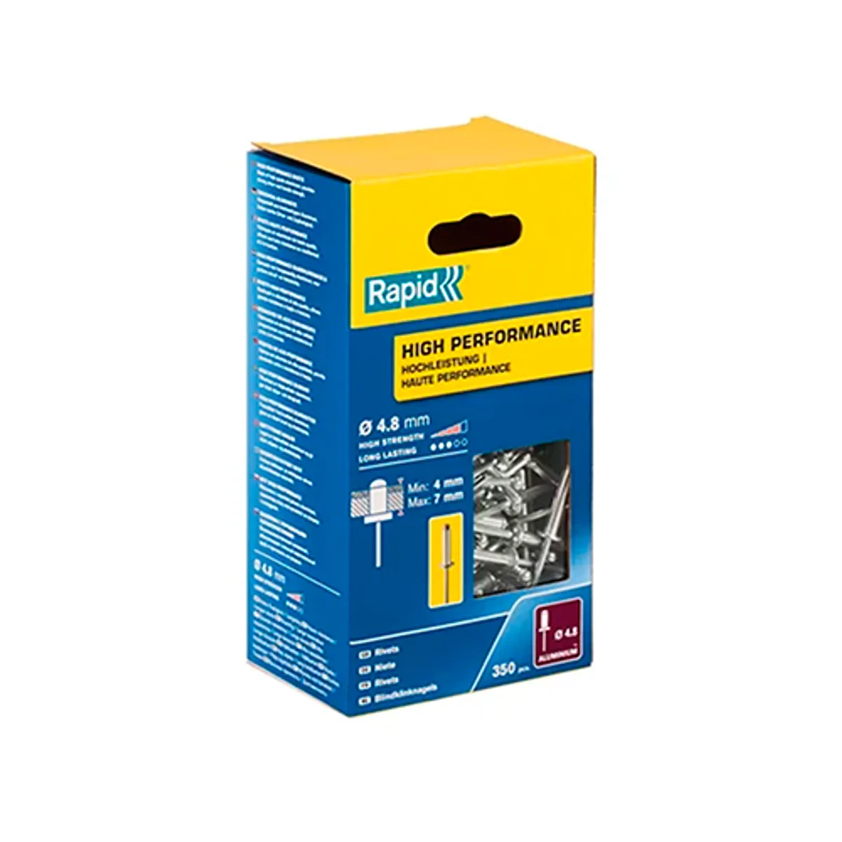 Caja de remaches de aluminio, 350 u (diámetro 4,8 mm y largo 10 mm)